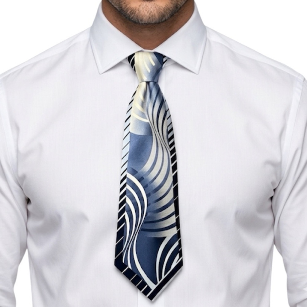 Steven Land 100% Silk Men's Blue Abstract Pattern Neck Tie